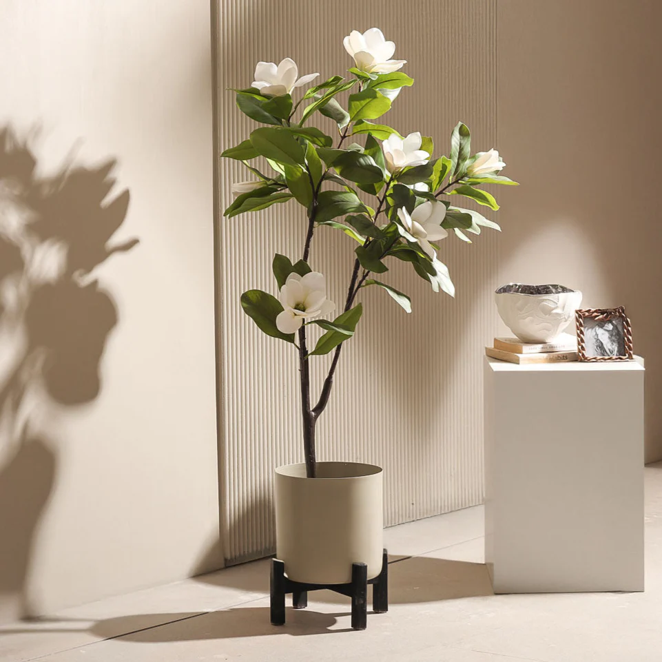 Magnolia Artificial Potted Plant Tall - White