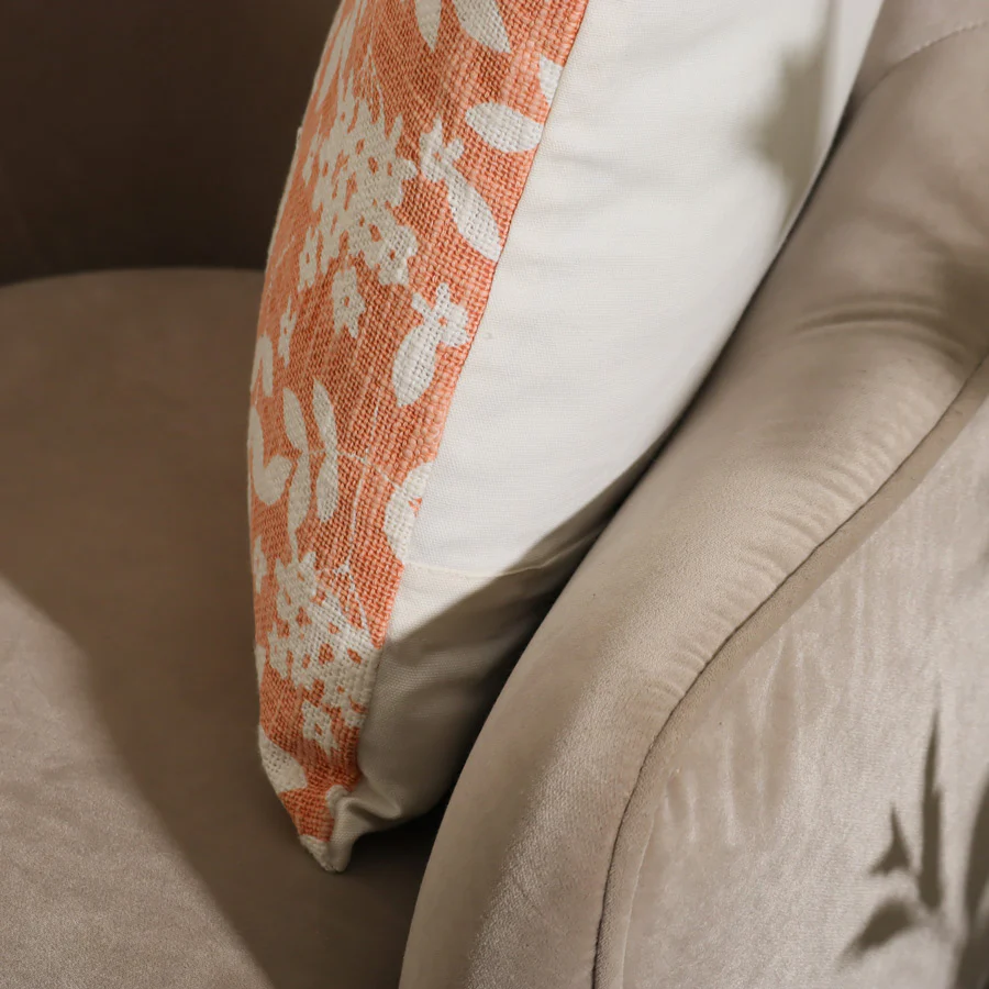 Magnolia Printed Cotton Cushion Cover 45x45cm - Peach White - Image 4