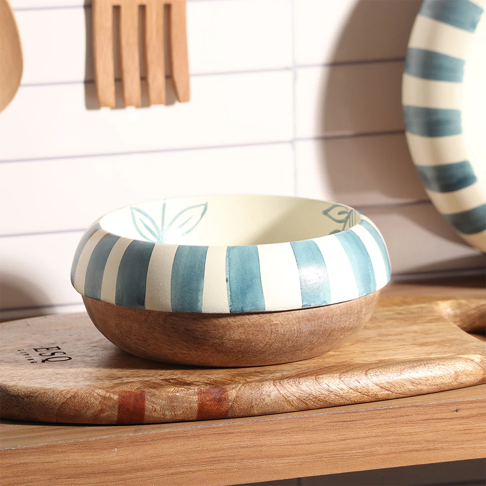 Malta Wooden Serving Bowl Small - Teal Sage