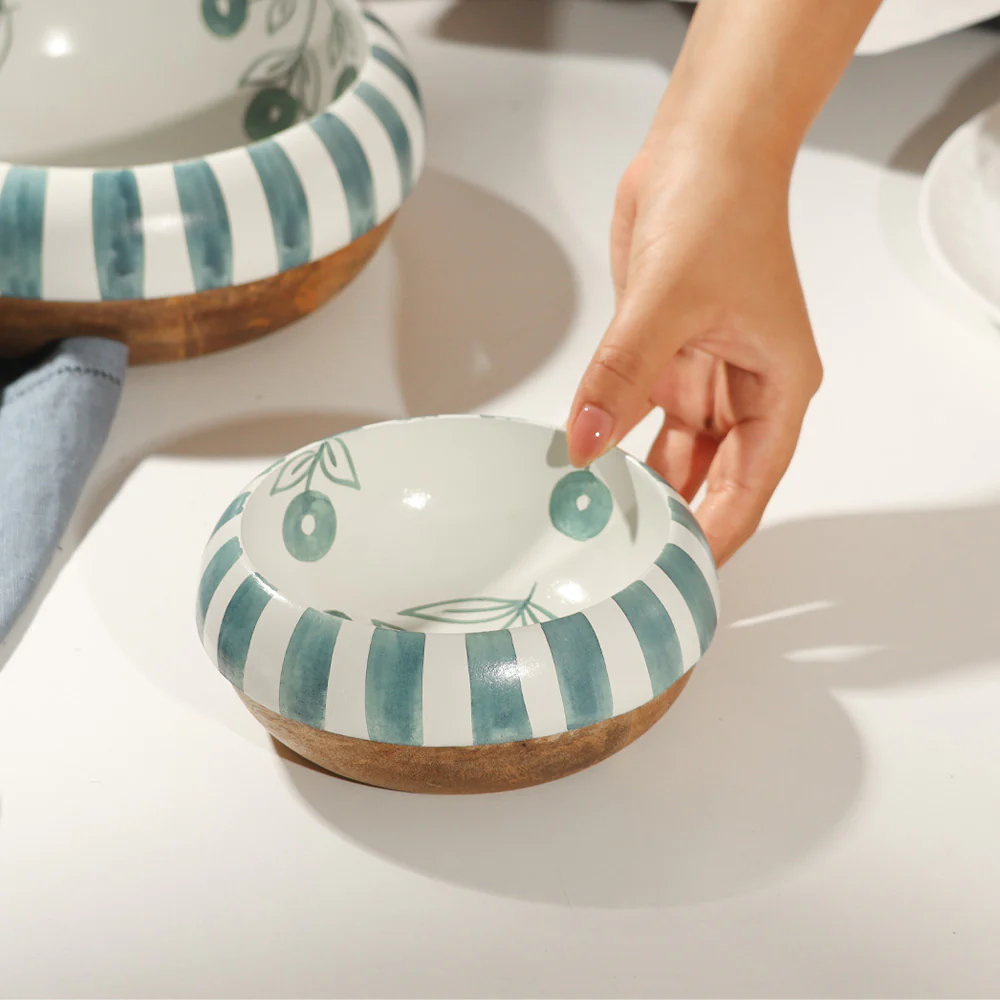 Malta Wooden Serving Bowl Small - Teal Sage - Image 3