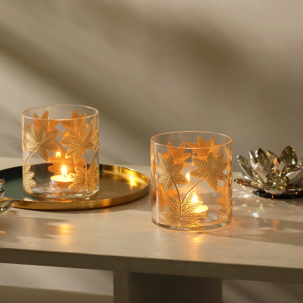 Maple Glass Hurricane 2-Piece Gift Set - Brass - Image 4