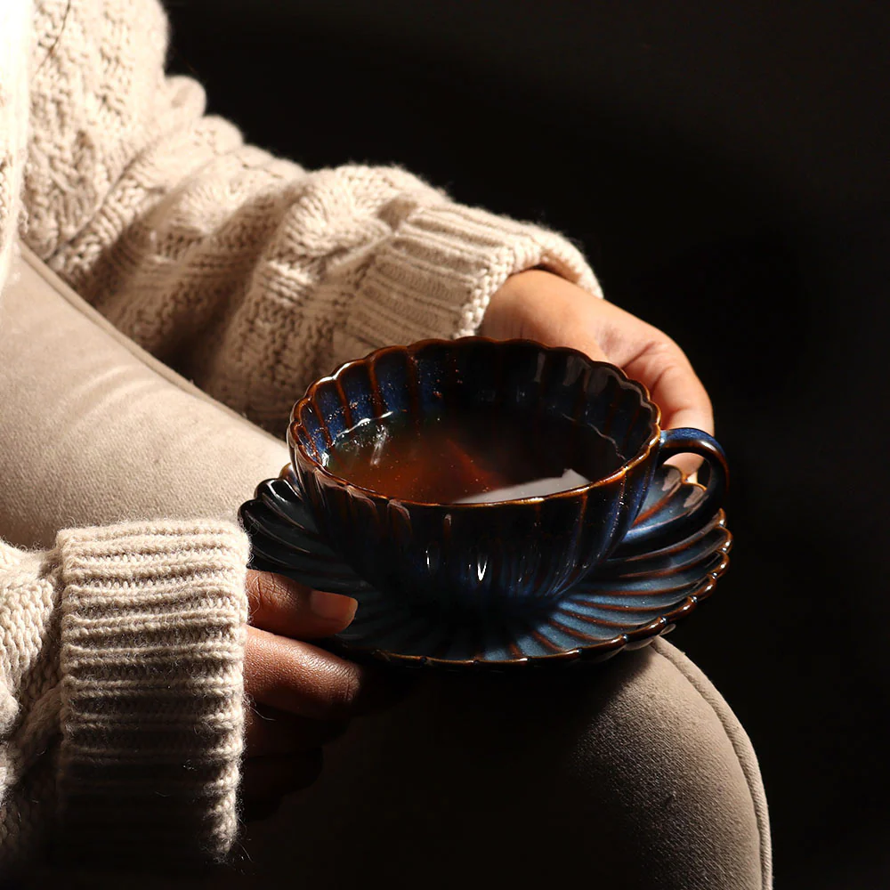 Mara Cup and Saucer Set - Teal Blue - Image 10