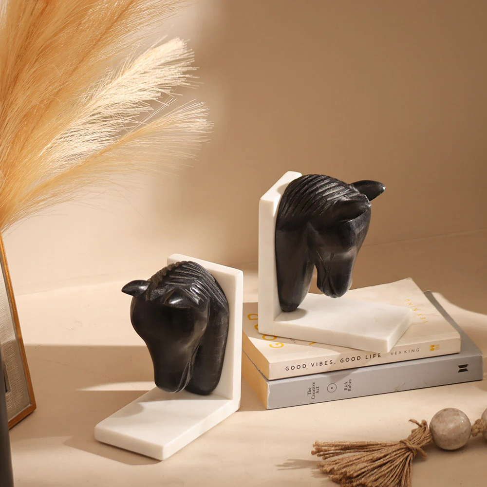 Mare Marble Bookends, Set of 2 - Black White - Image 2