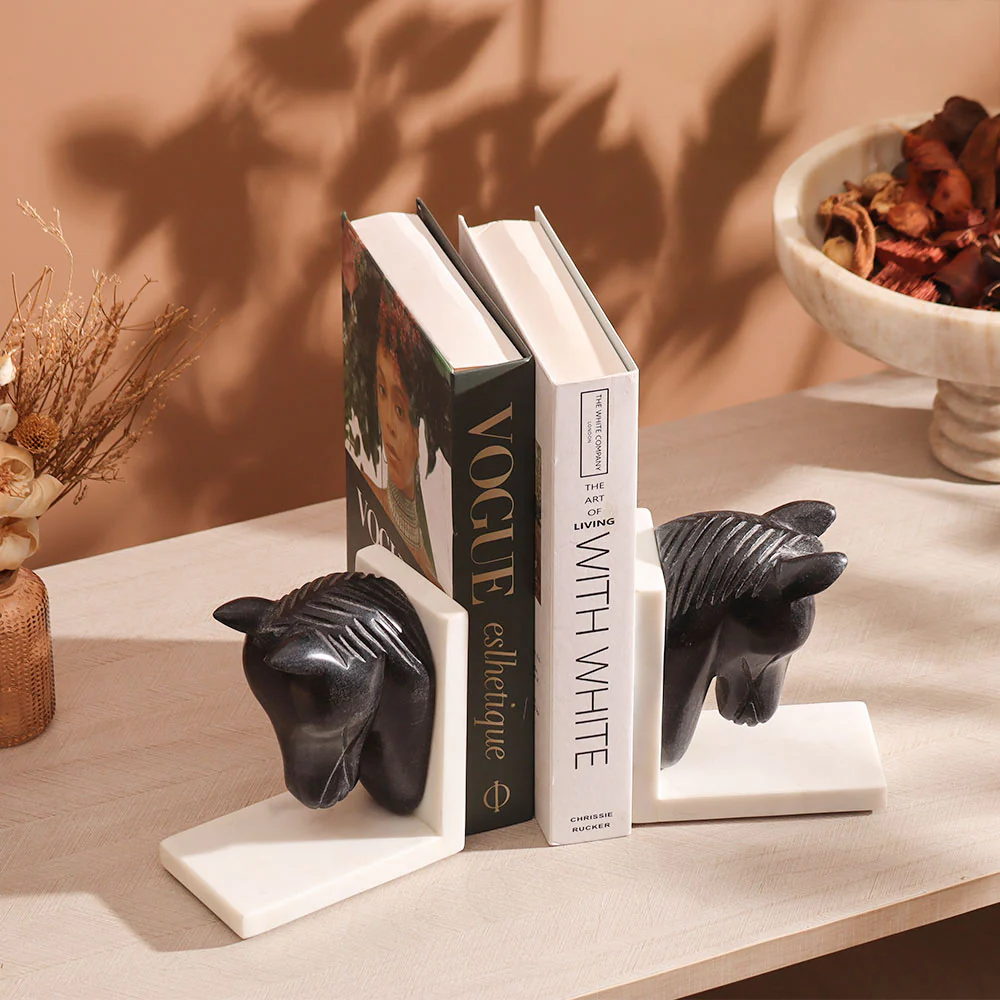 Mare Marble Bookends, Set of 2 - Black White - Image 3