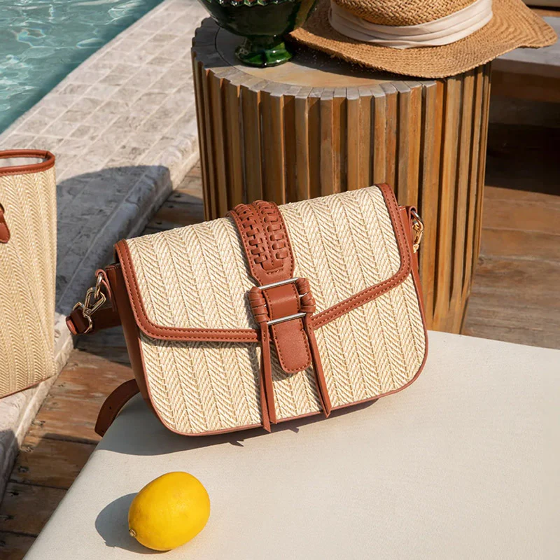 Marina Raffia Crossbody Bag - Tan