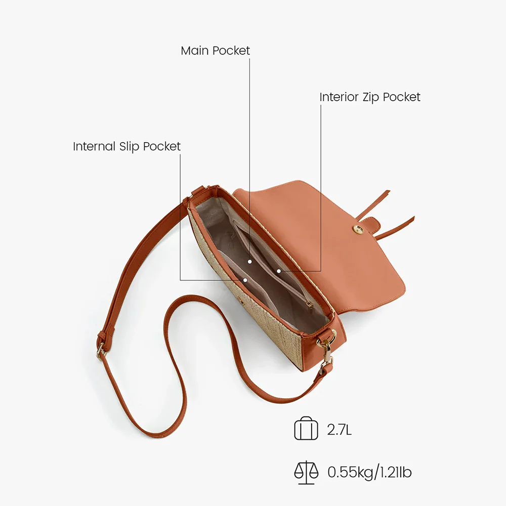Marina Raffia Crossbody Bag - Tan - Image 6
