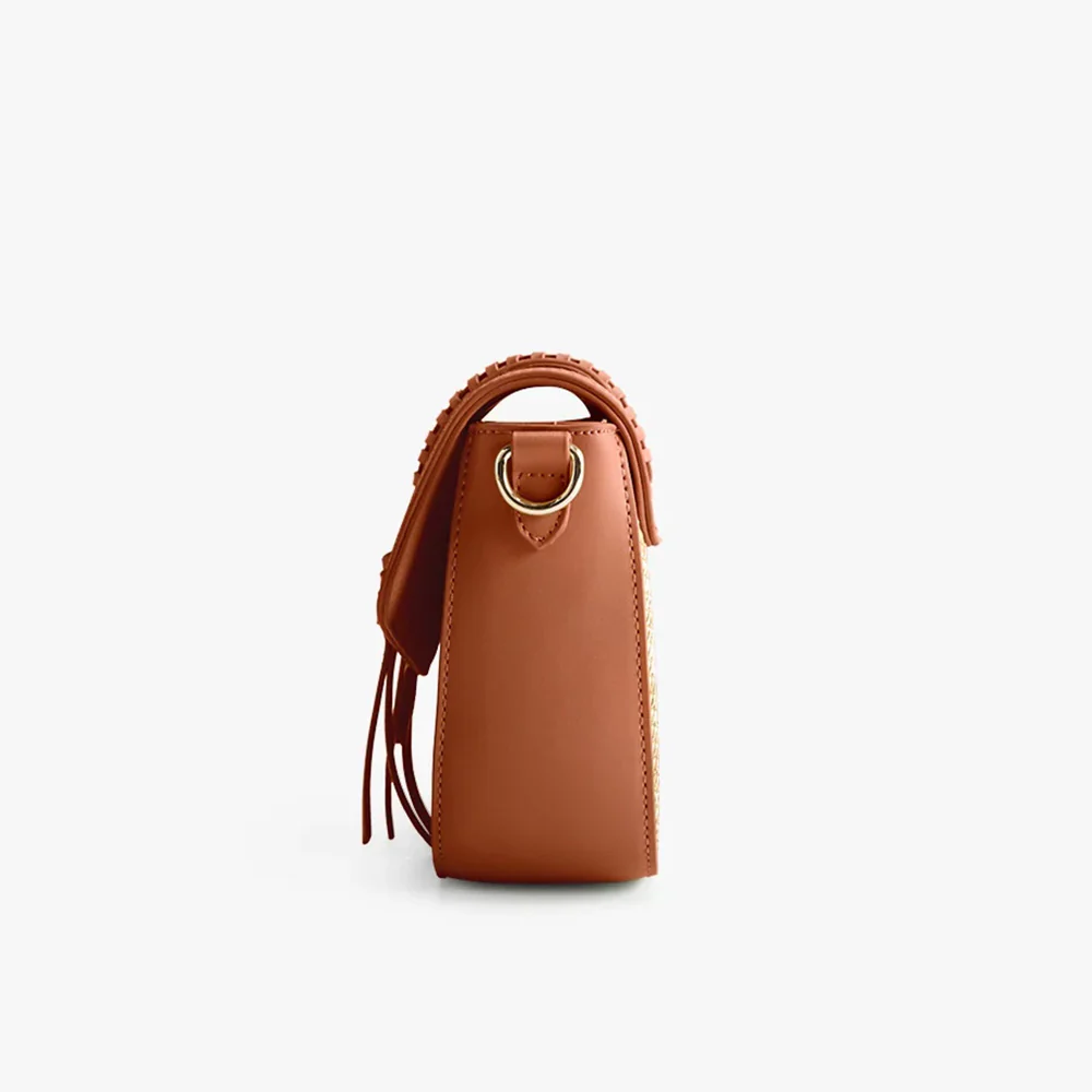 Marina Raffia Crossbody Bag - Tan - Image 8