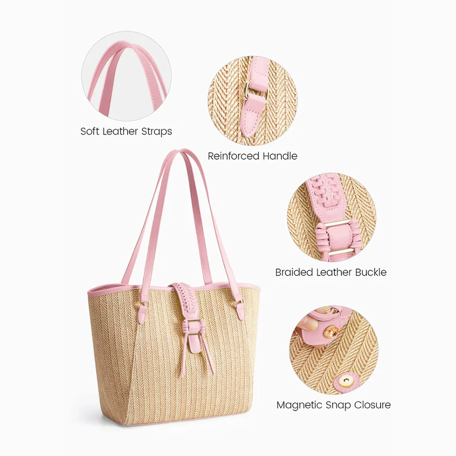 Marina Raffia Tote Bag - Pink - Image 4