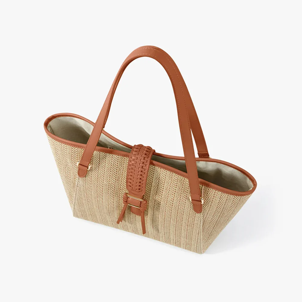 Marina Raffia Tote Bag - Tan - Image 2