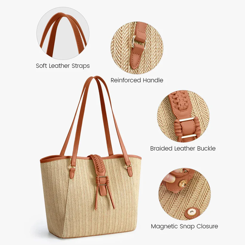 Marina Raffia Tote Bag - Tan - Image 3