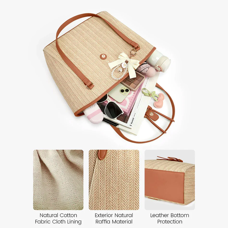 Marina Raffia Tote Bag - Tan - Image 6