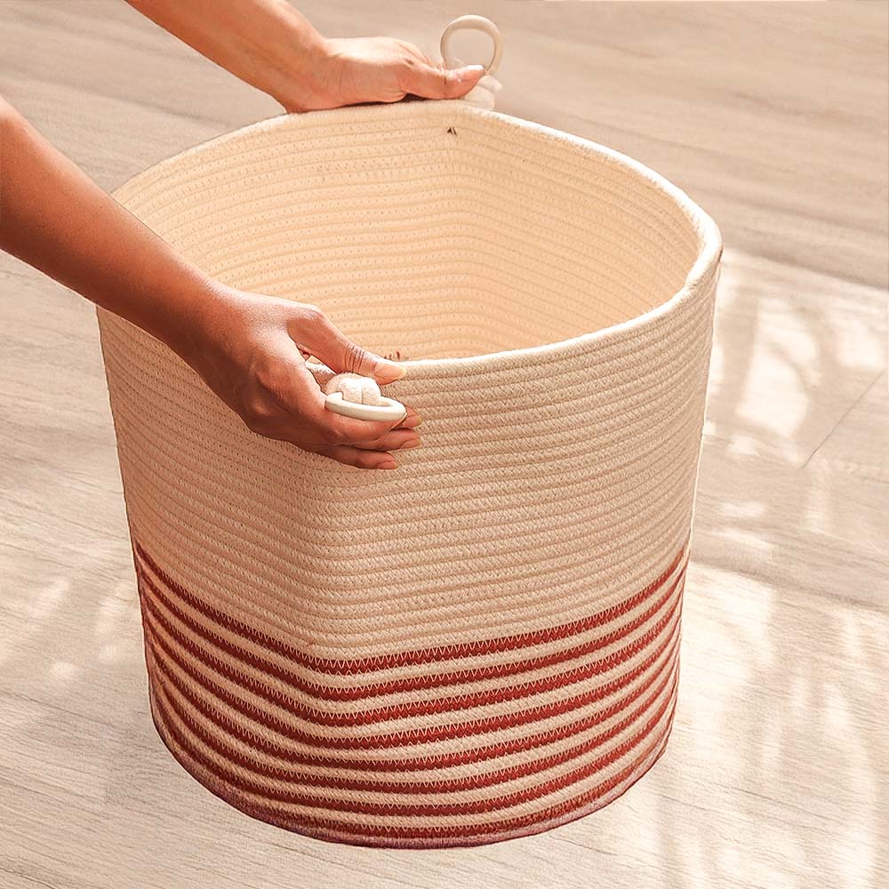 Marla Striped Laundry Basket - Cream Rust - Image 2