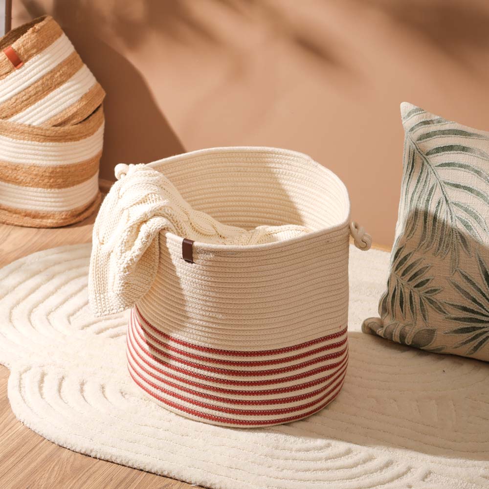 Marla Striped Laundry Basket - Cream Rust - Image 4