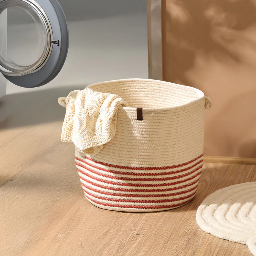 Marla Striped Laundry Basket - Cream Rust - Image 5