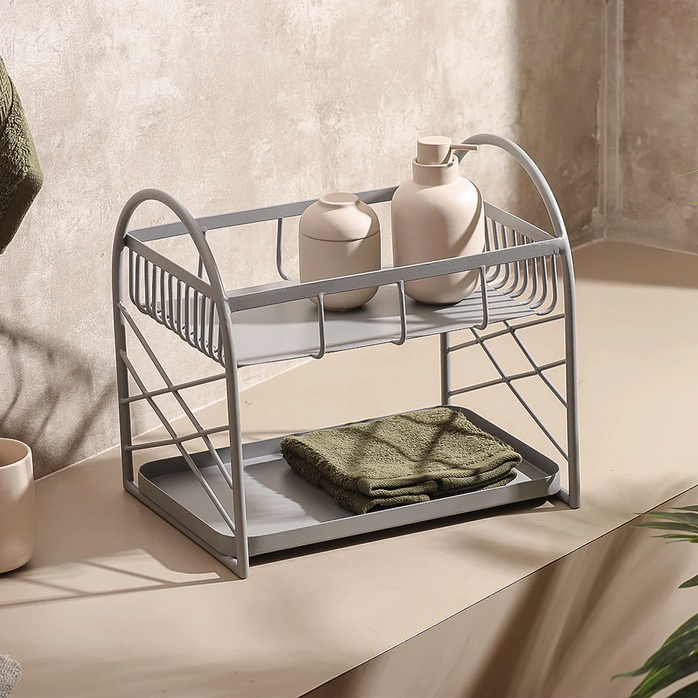 Mercer 2-Tier Metal Shelf - Light Grey - Image 2