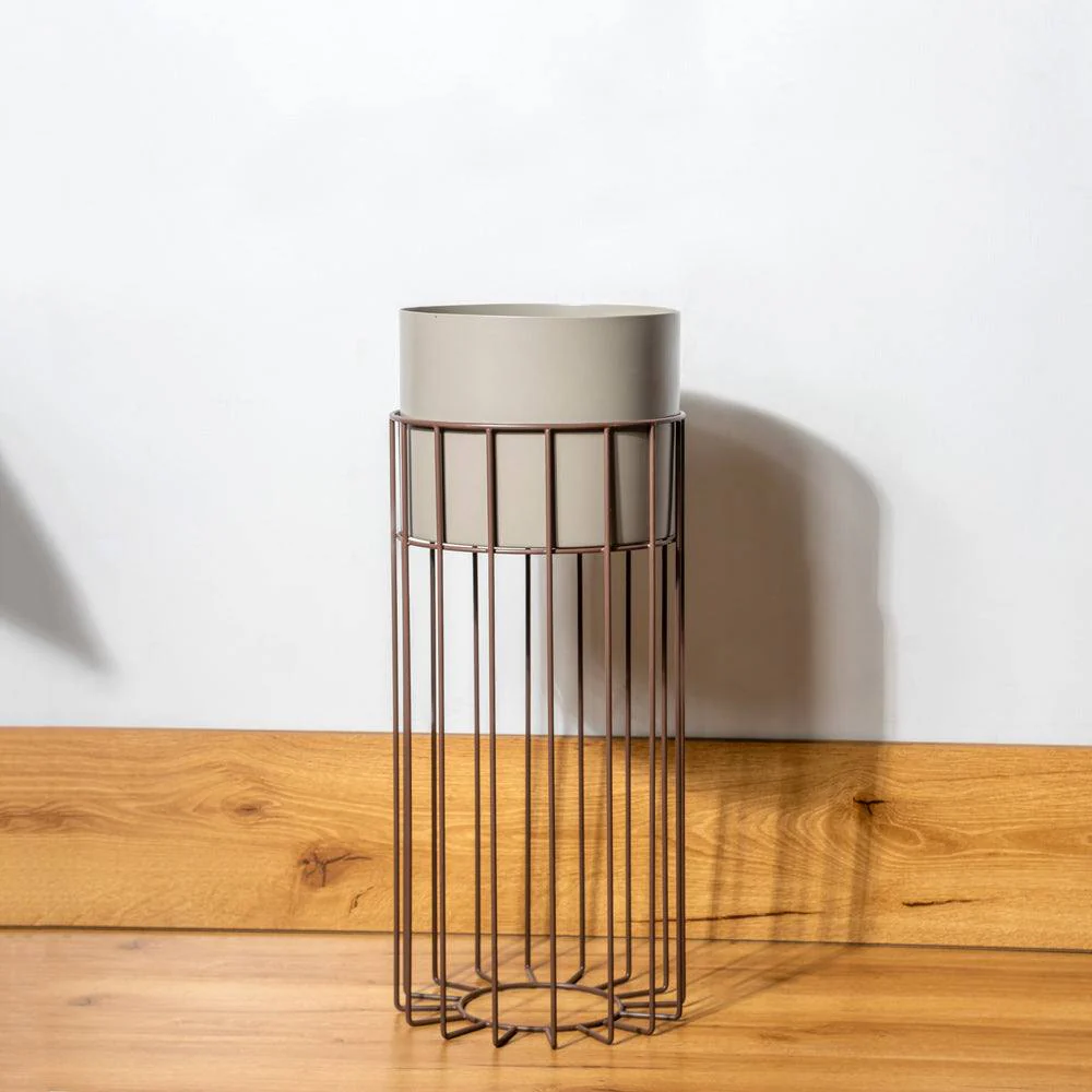 Merlin Indoor Metal Planter with Stand - Matte Taupe - Image 3