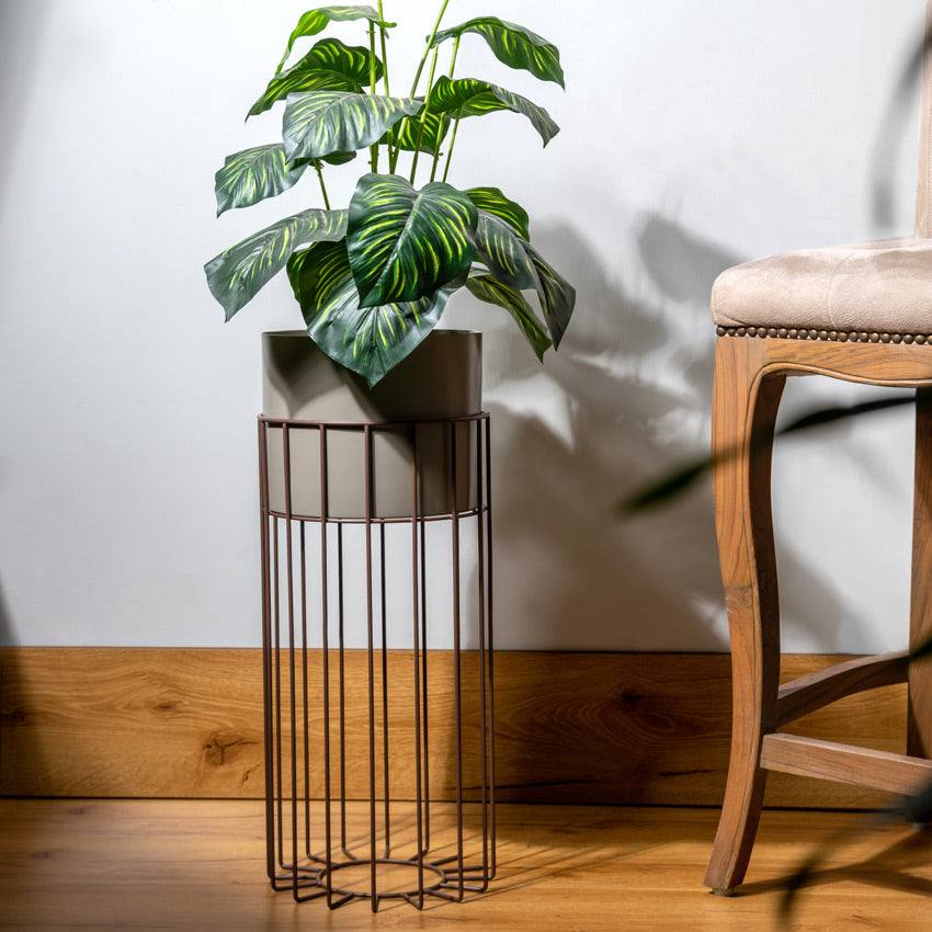 Merlin Indoor Metal Planter with Stand - Matte Taupe - Image 4