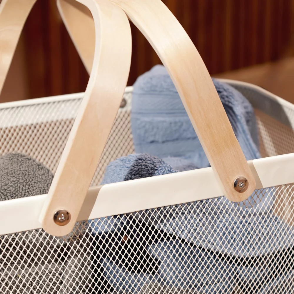 Mesh Rectangular Basket with Handle - Cream - Image 5