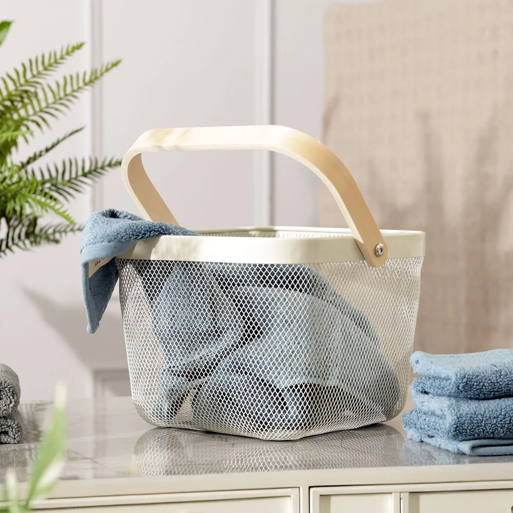 Mesh Square Basket with Handle - Cream - Image 5