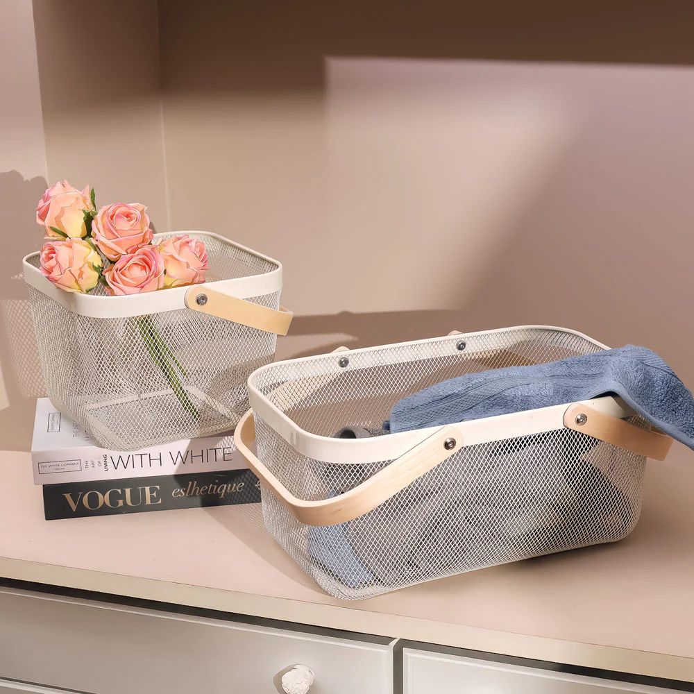 Mesh Square Basket with Handle - Cream - Image 6