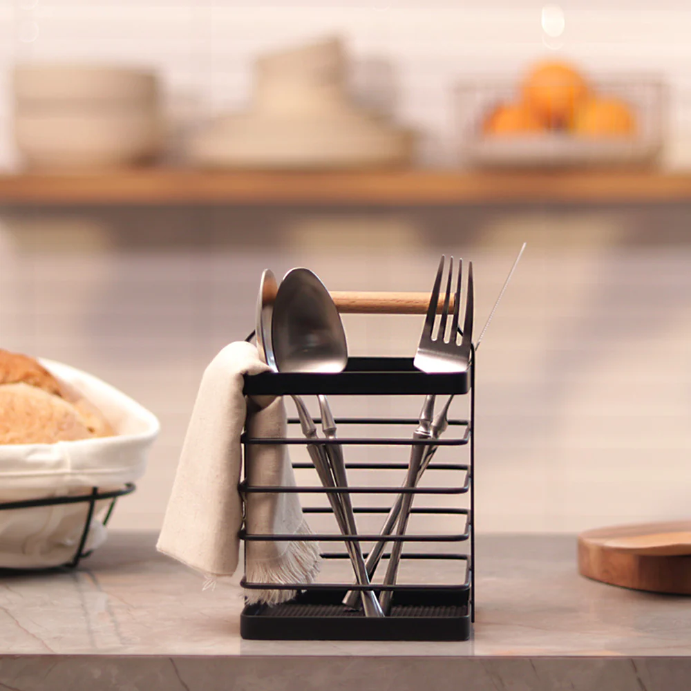 Mesh Square Cutlery Holder - Black Natural - Image 2