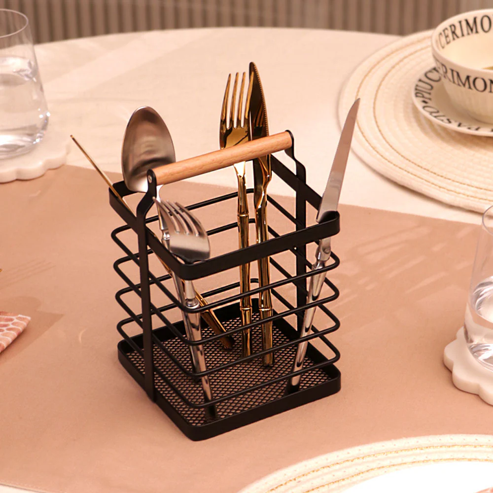 Mesh Square Cutlery Holder - Black Natural - Image 5