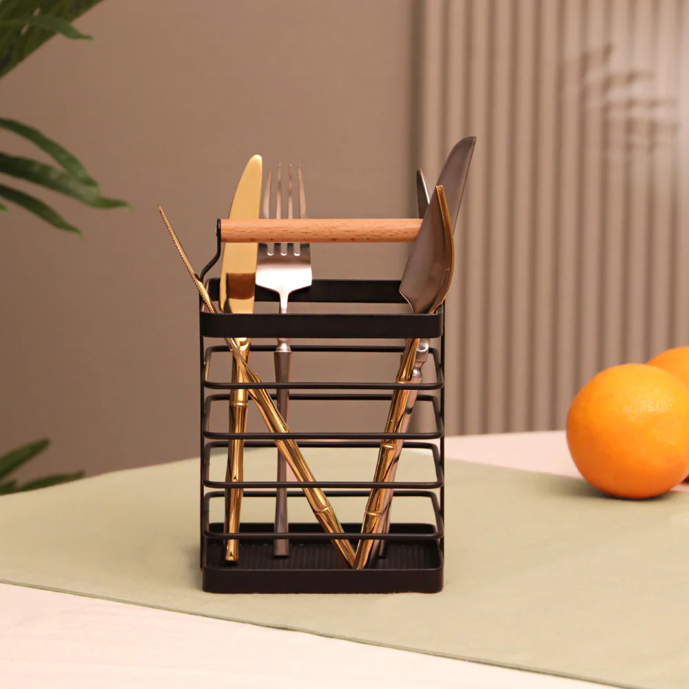 Mesh Square Cutlery Holder - Black Natural - Image 7