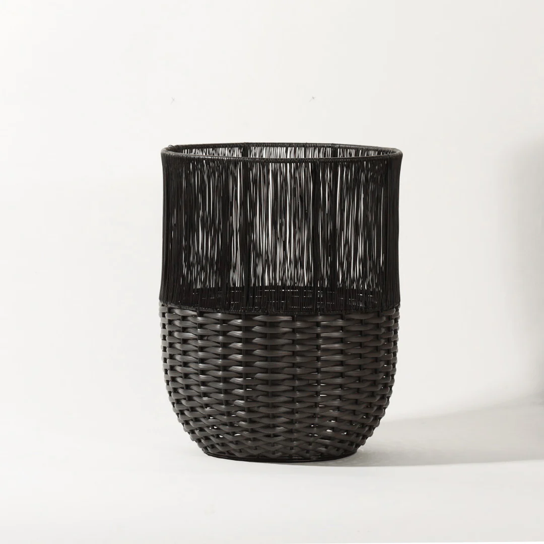 Metal and Rattan Open Basket - Charcoal Black - Image 3