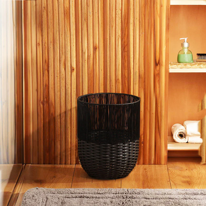 Metal and Rattan Open Basket - Charcoal Black - Image 4