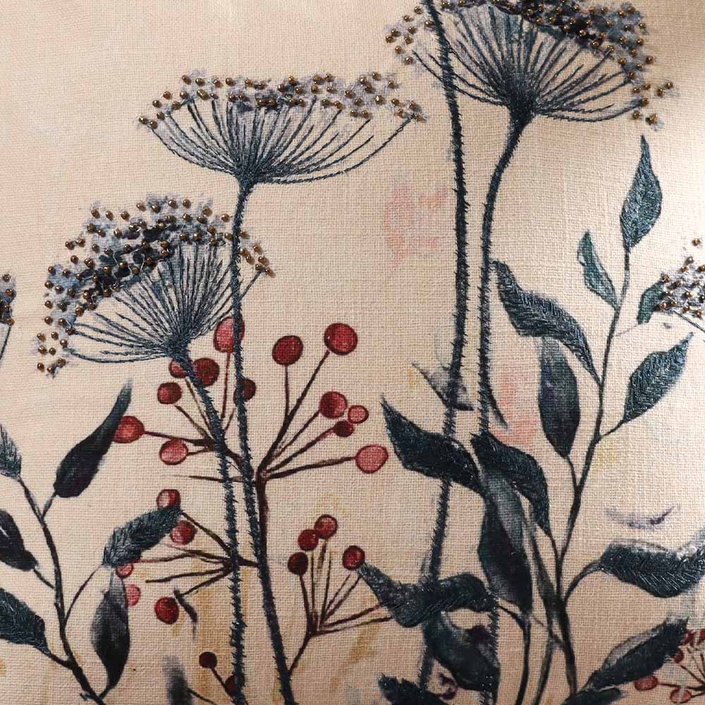 Milkweed Beaded & Printed Cotton Cushion Cover 45x45cm - Blue Cream - Image 5
