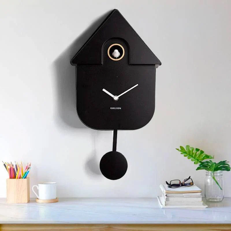 Modern Cuckoo Pendulum Wall Clock - Black - Image 2
