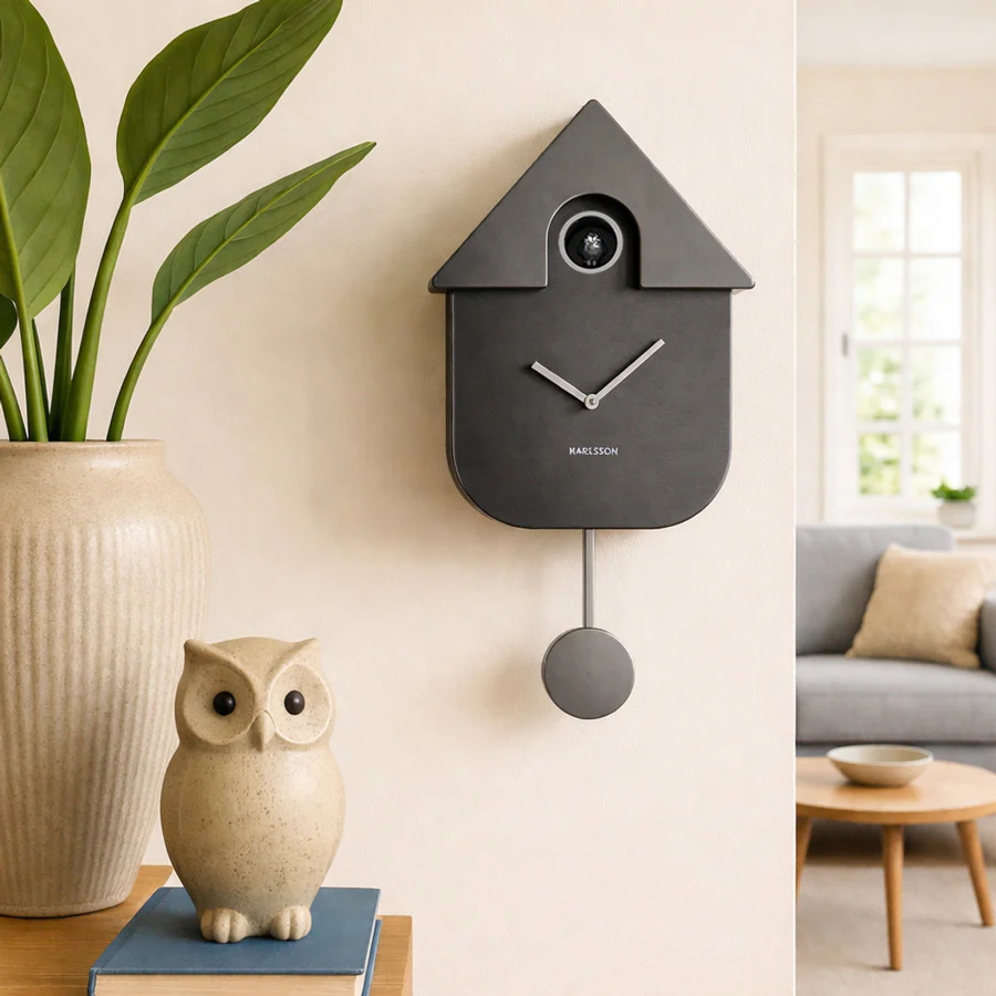 Modern Cuckoo Pendulum Wall Clock - Metallic Grey