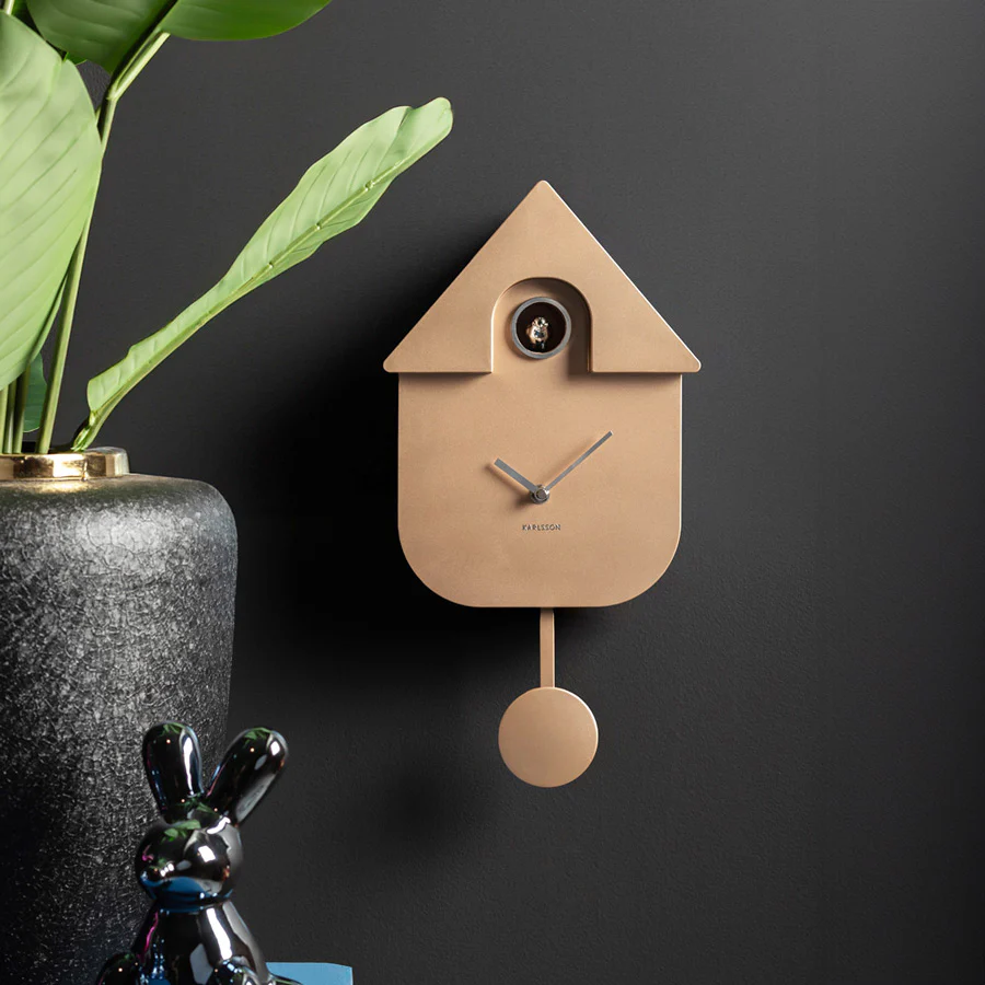 Modern Cuckoo Pendulum Wall Clock - Metallic Rose Gold - Image 2