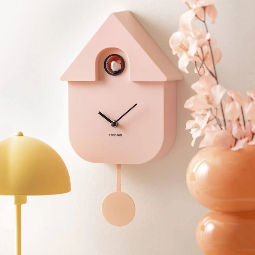 Modern Cuckoo Pendulum Wall Clock - Soft Pink