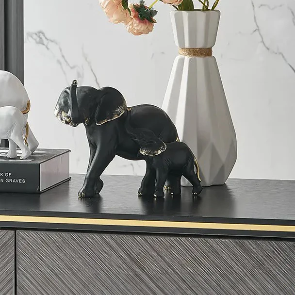 Mother & Baby Elephant Decorative Sculpture - Black - Image 2