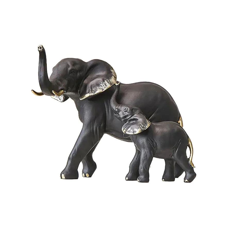 Mother & Baby Elephant Decorative Sculpture - Black - Image 3