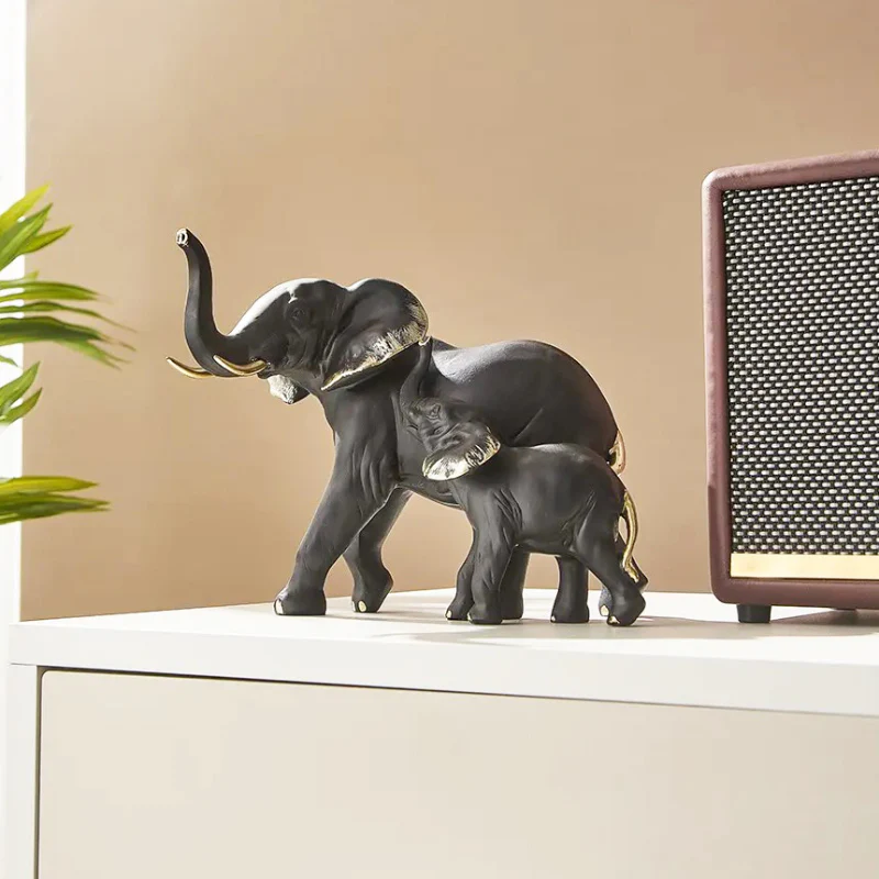 Mother & Baby Elephant Decorative Sculpture - Black - Image 4