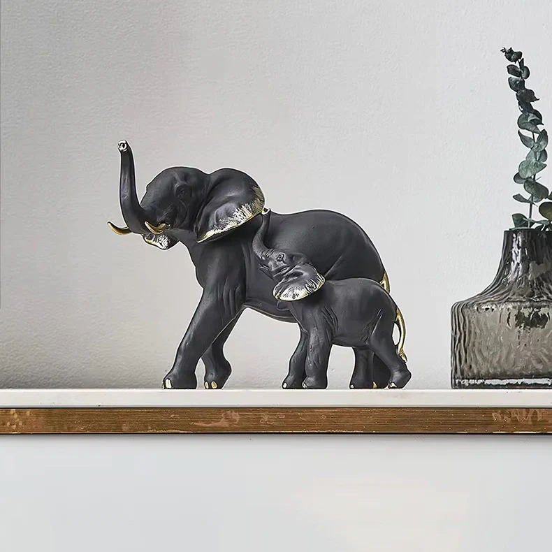 Mother & Baby Elephant Decorative Sculpture - Black - Image 5