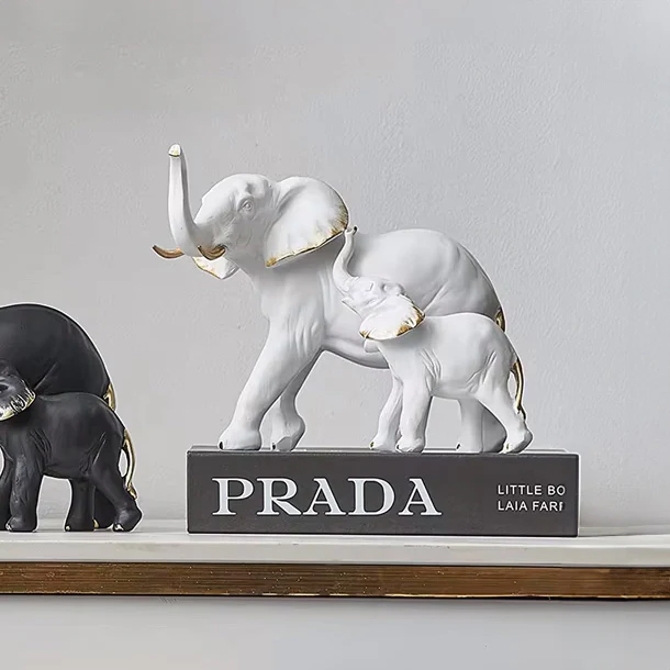 Mother & Baby Elephant Decorative Sculpture - White - Image 2