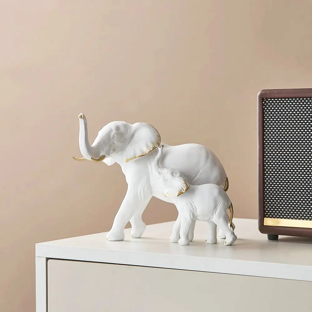 Mother & Baby Elephant Decorative Sculpture - White - Image 3