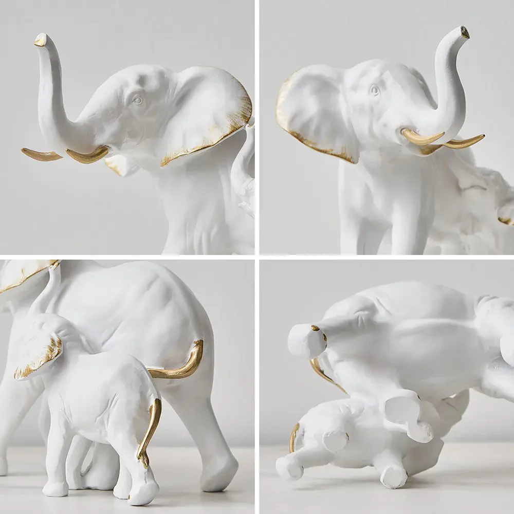 Mother & Baby Elephant Decorative Sculpture - White - Image 4