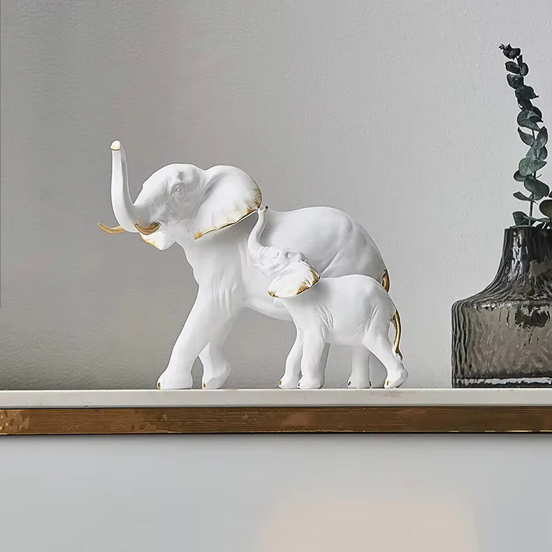 Mother & Baby Elephant Decorative Sculpture - White - Image 6