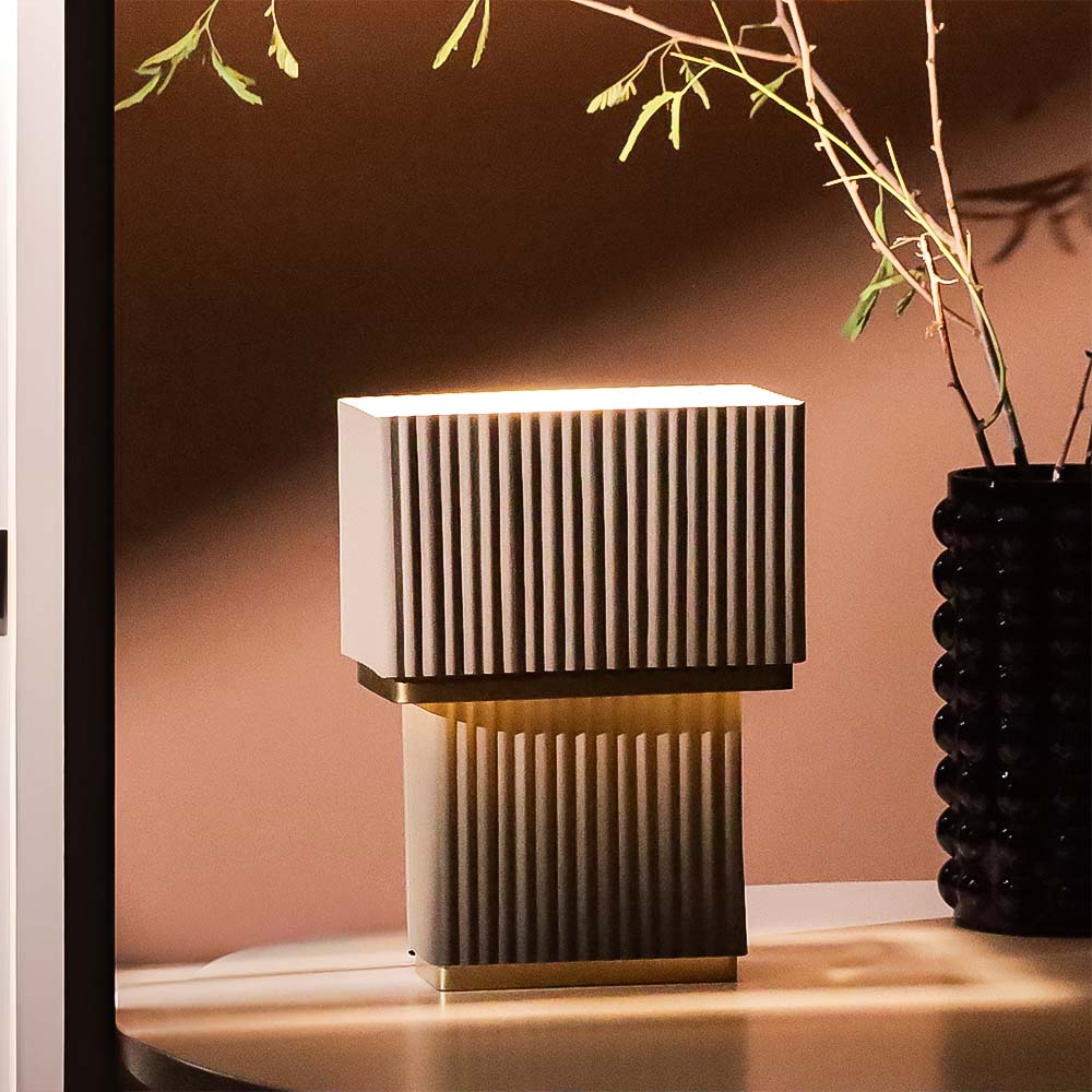 Mundo Cuboid Table Lamp Medium - Taupe Gold - Image 3
