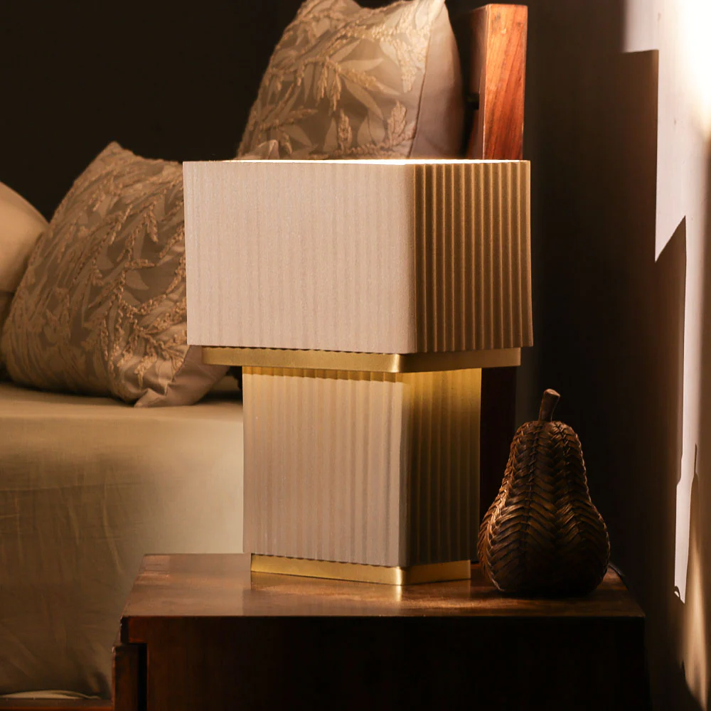 Mundo Cuboid Table Lamp Medium - Taupe Gold - Image 5