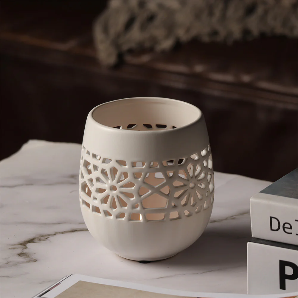 Myra Ceramic Candle Holder - White - Image 2