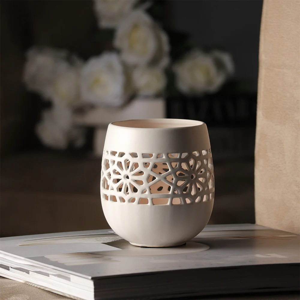 Myra Ceramic Candle Holder - White - Image 3