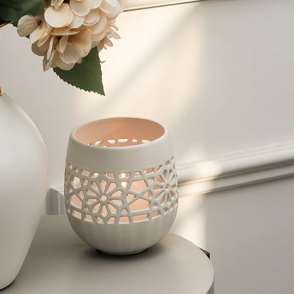 Myra Ceramic Candle Holder - White - Image 5