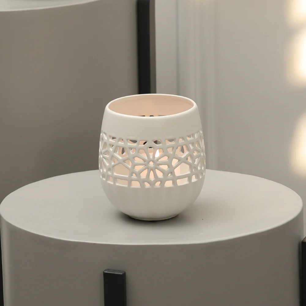 Myra Ceramic Candle Holder - White - Image 6