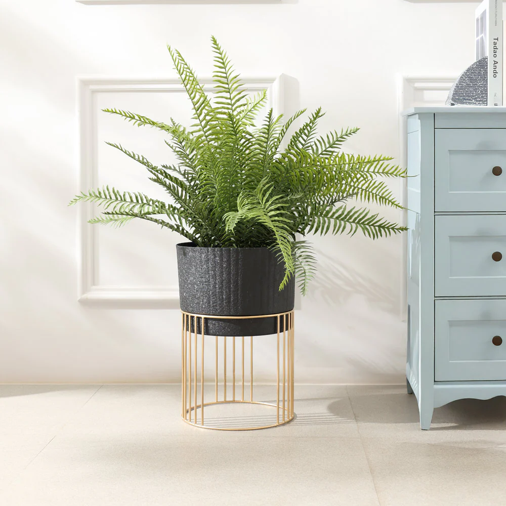 Nara Ribbed Planter with Stand Short - Black Gold - Image 2