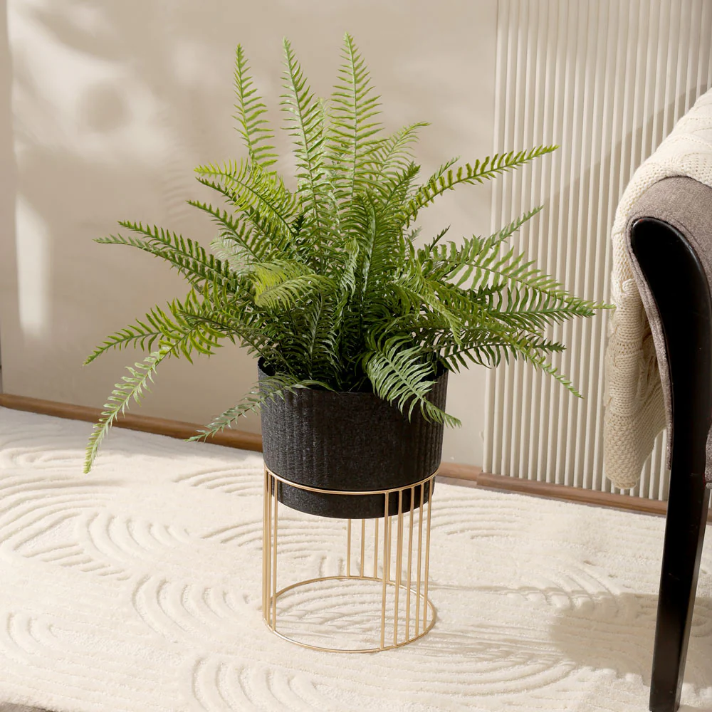 Nara Ribbed Planter with Stand Short - Black Gold - Image 3